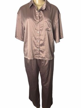 JASON WU Silky Satin Pajama set short sleeve button up straight leg pant small